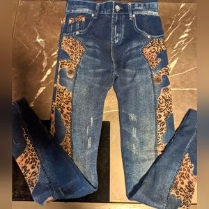 Women's Faux Distressed Jeans Leggings, Size S/M